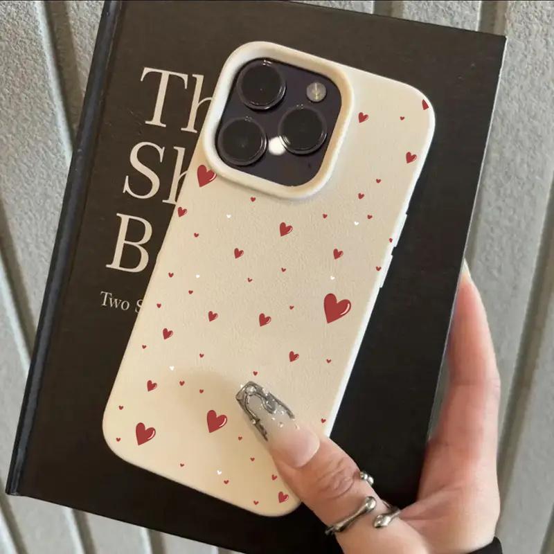 Cute Love Heart Pattern Lychee Texture Phone Case For iPhone 11 12 13 14 15 16 17 Pro Max 14 15 Plus 17Air Shockproof Soft Cover