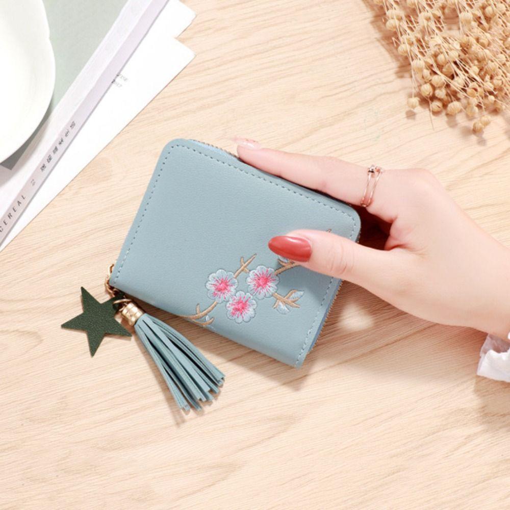 Mini Quasten-Geldbörse Pflaumenblüte PU-Leder Münzfach Niedliche Kurze Geldbörse Outdoor