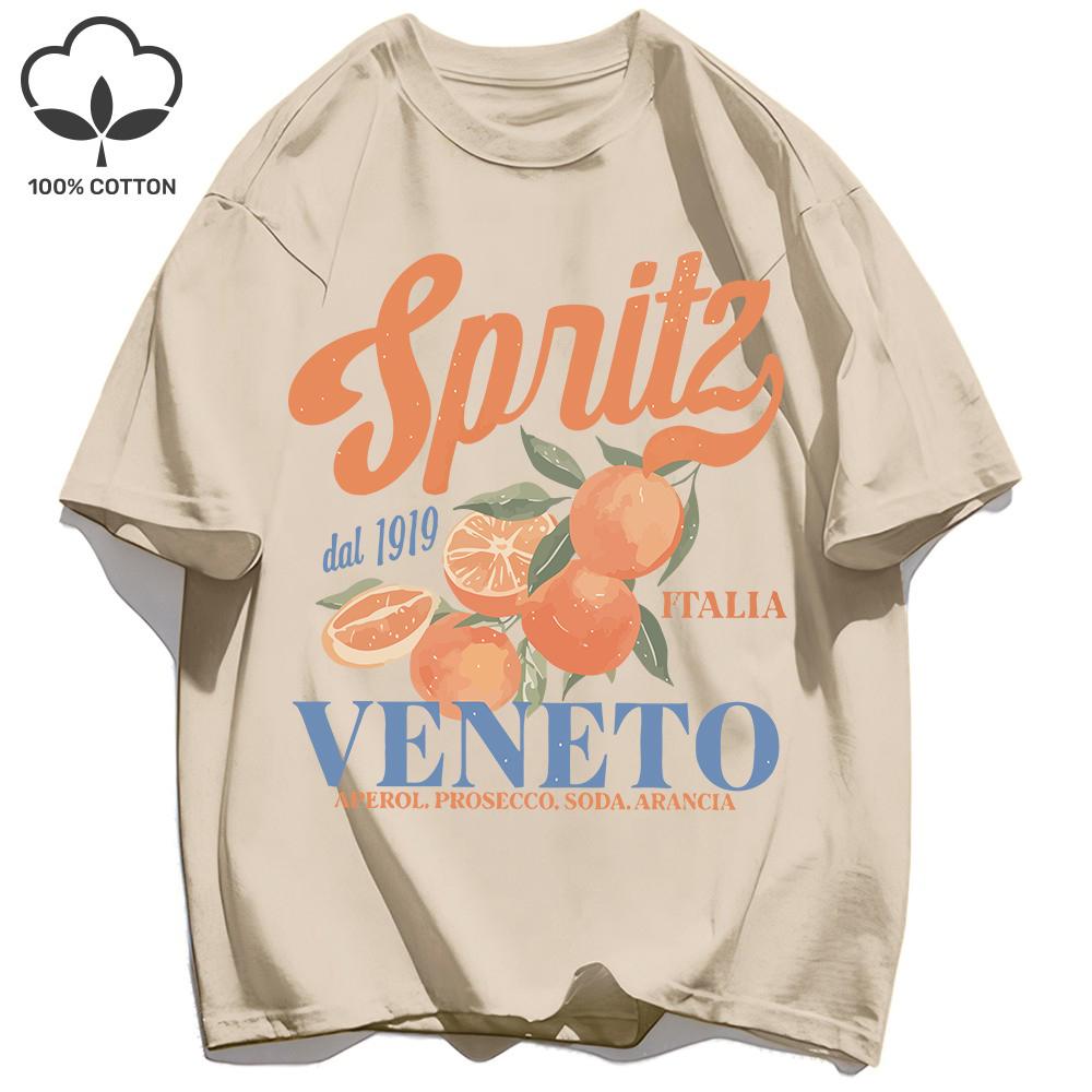 Spritzy Veneto Funny Orange Fruits Design T-Shirt Women Sport Summer Short Sleeve Cotton Hip Hop Tops Casual Loose Sportswear