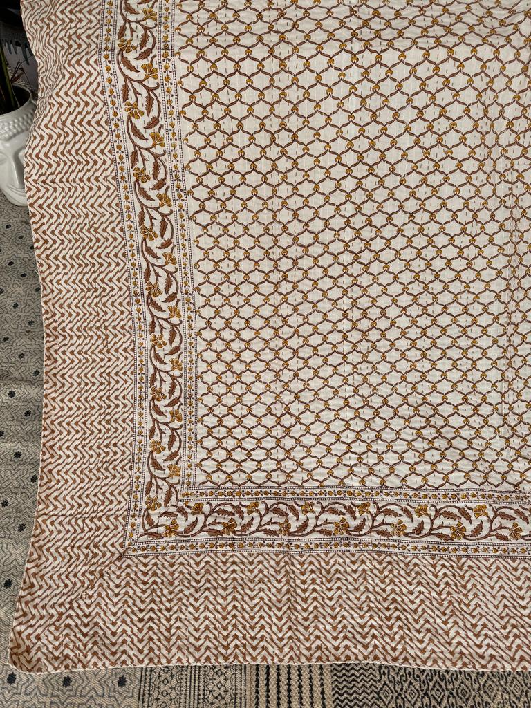 Hand Block Printed Throw Bedding Bedspread, Handmade Kantha Cotton Quilt, Queen Size Kantha Coverlet, Kantha Blanket
