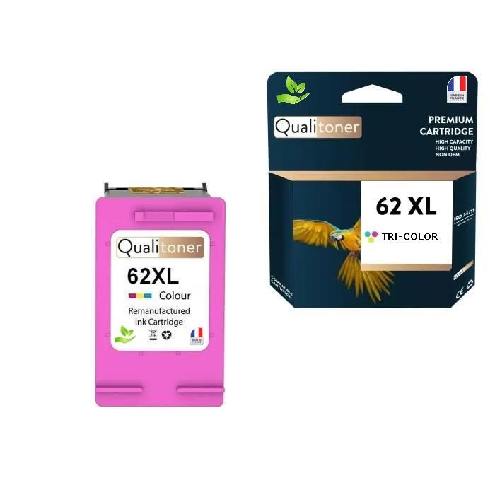 Cartouche d'encre reconditionnée - QUALITONER - HP 62 XL - Couleur - 18 ml - Compatible Envy/OfficeJet