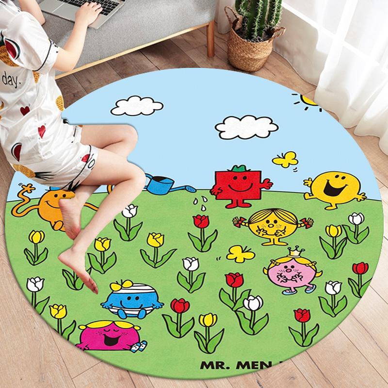 Herr. Herren Teppich Little Miss Rund, Teppich für Wohnzimmer Schlafzimmer Sofa Spielzimmer Dekor, Rutschfeste Bodenmatte