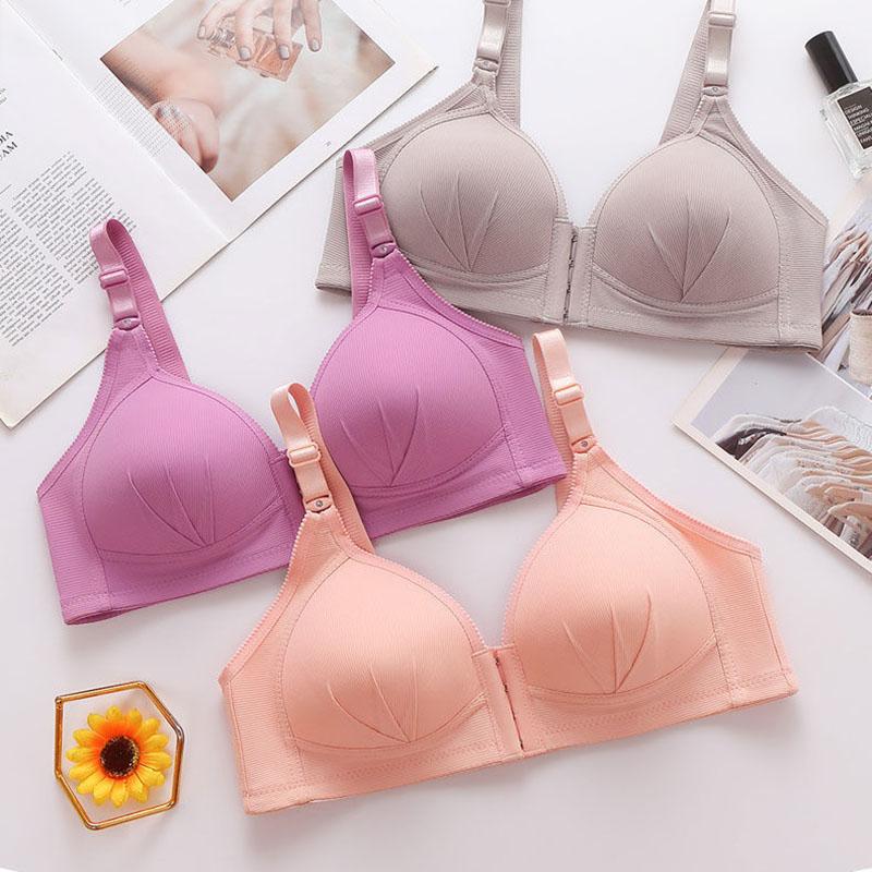 BH Foran Lukking Trådløs Dame Samlet Uten Stålring Ensfarget Undertøy Push Up Bralette Sexy Lingeri Pluss Størrelse BH