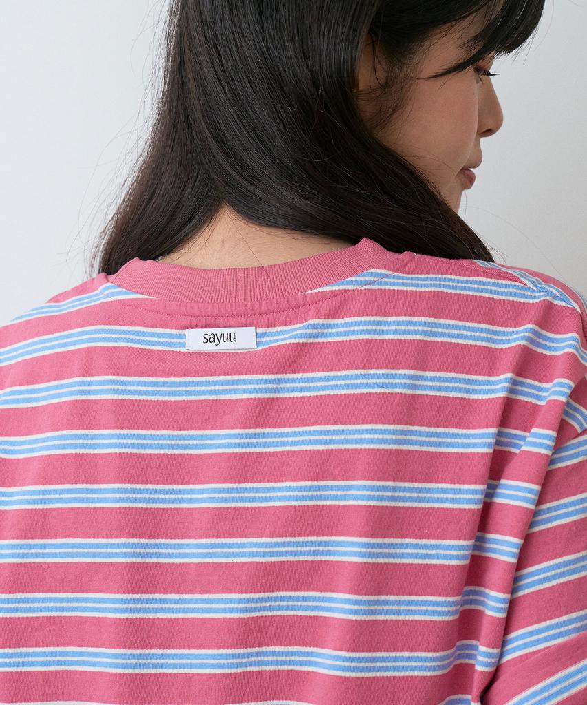 Sayu Striped Biscuit Short Sleeve T-Shirt Pink
