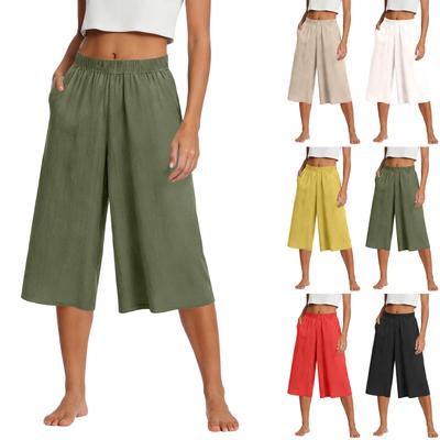 Womens Baggy Wide Leg Pants Summer High Waisted Palazzo Pants Beach Vacation Casual Trousers With Pockets
