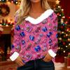 Women's T Shirt Tee Christmas Shirt Long Sleeve Party Christmas Print Fleece Collar V Neck Top