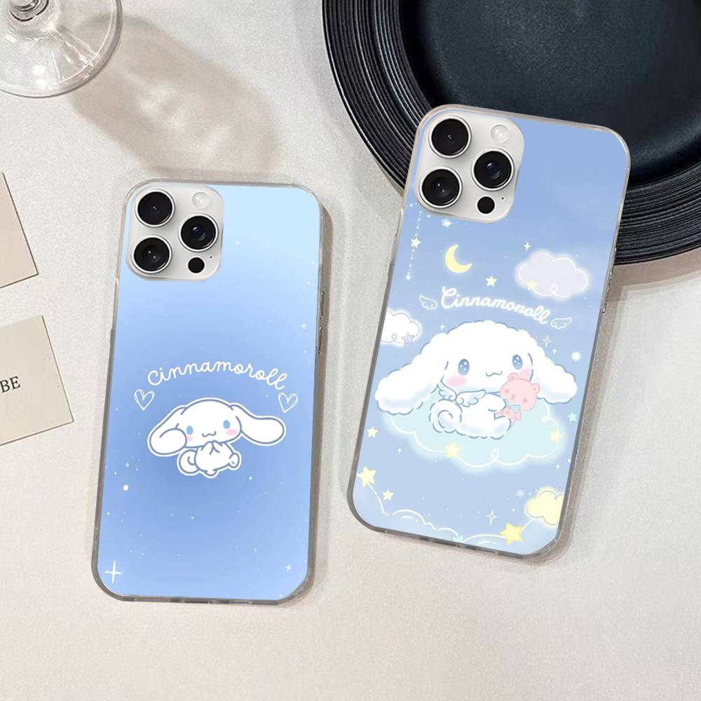 Caroon Cute C-Cinnamorolls For IPhone 17 Air 16 15 14 13 12 11 Pro Max Plus Phone Case Silvery Satin Glossy Surface