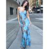 Kkx American Style Sexy Flower Leopard Print Print Contrast Color Sling Dress Street Sexy Slim-Fit Figure Flattering Long Dress