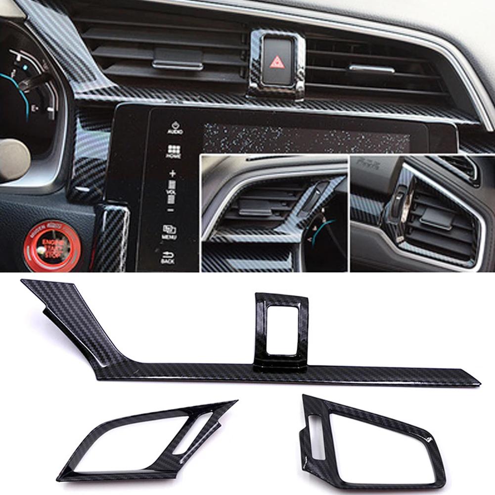 3Pcs Carbon Fiber Car Dashboard AC Air Vent Outlet Cover Trim Frame for Honda Civic Sedan 2016 2017 2018 2019 2020 2021