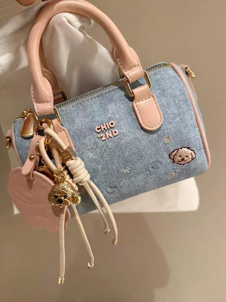 Nanfeng versatile new bread puppy, soft powder morning light pillow bag, women's denim blue cloth bag, shoulder messenger bag