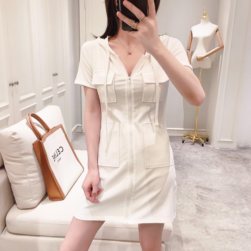 2025 Trendy Korean-Style Women's Summer Zipper Dress: Loose Casual Short-Sleeved Hooded Top