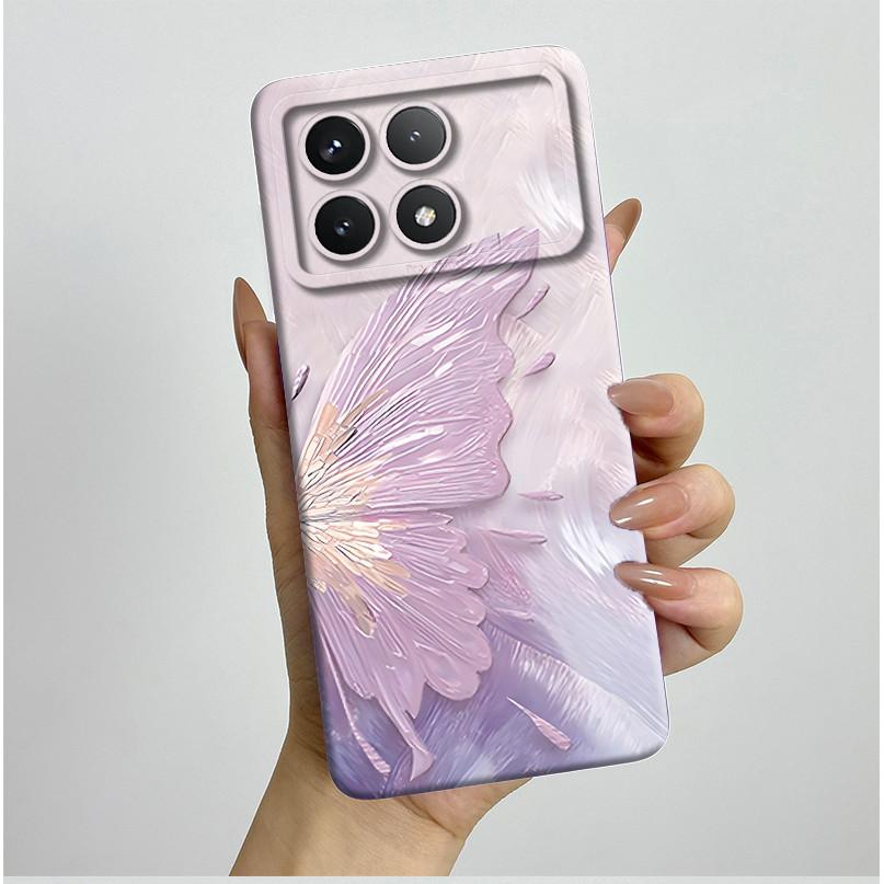 Shockproof Phone Case for Xiaomi Poco F6 Pro 5G Redmi K70 Pro Pretty Butterfly Flower Soft TPU Shell PocoF6Pro Bumper Back Cover