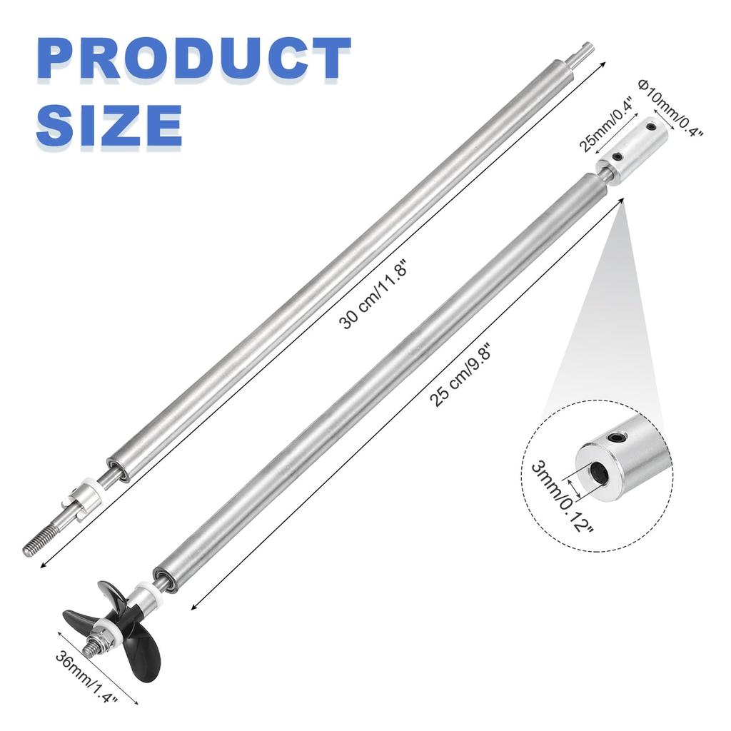 uxcell RC Boat Drive Shaft W Propeller and Coupling Joint Assembly Kit, L300mm Shaft, L25mm Sleeve, D36mm Three Propeller, Fits 3mm Motor Shaft