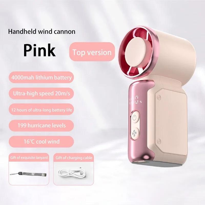 

BAOTAI Mini Portable Handheld Turbo Fan 3600mAh LED Display High Speed Handheld Fan, Outdoor Cooling,Desk Fan, Rechargeable Fan рожевий