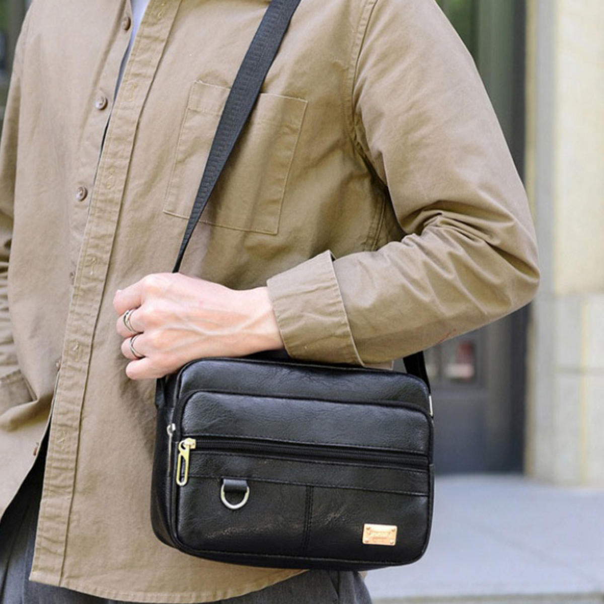 

Leather Men s Sling Bag Messenger Shoulder Crossbody Bags Large Capacity Handbags Multifunctional Work Bag one size чёрный