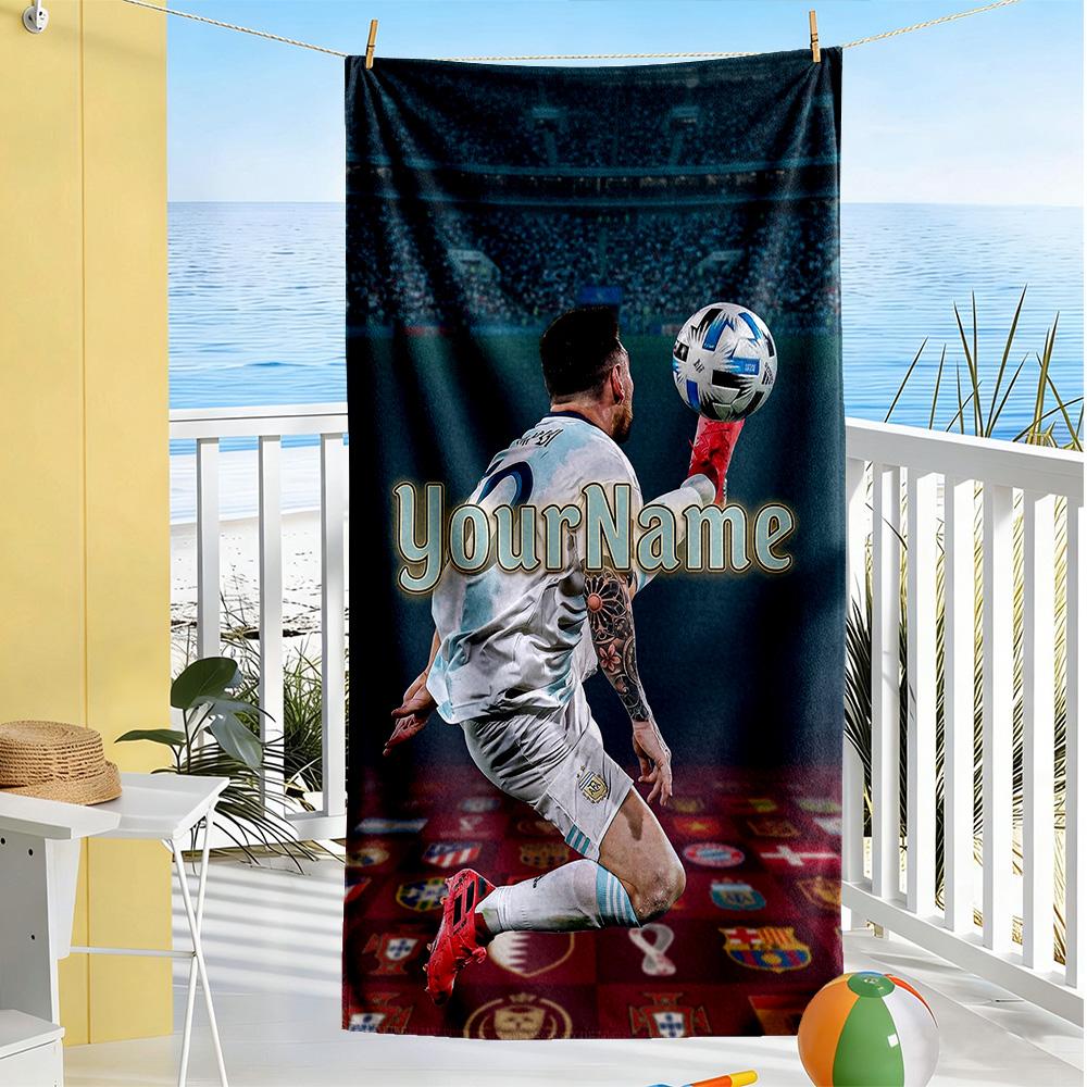 Messi Customized Name Beach Towel Super Soft Microfiber Quickdry Fabric Ideal for Travel Outdoor Swim Pool Yoga Surf Camping Hiking Gym Gift Holiday