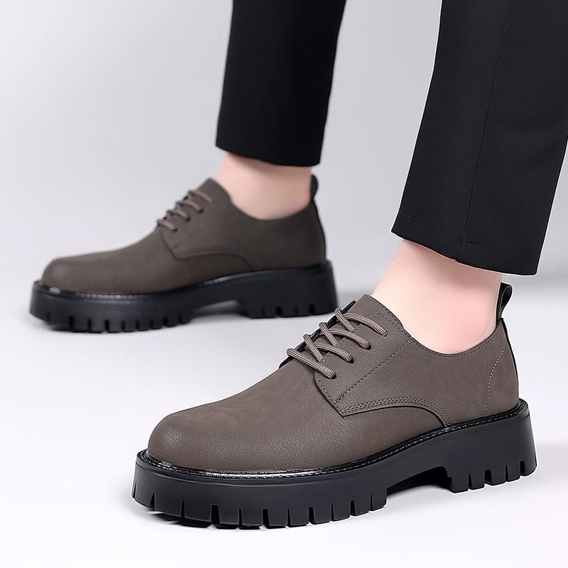 Spring Autumn Leather Platform Shoes Men Fashion Korean Non-slip British Casual Men's Shoes Solid Color Work Shoe Male