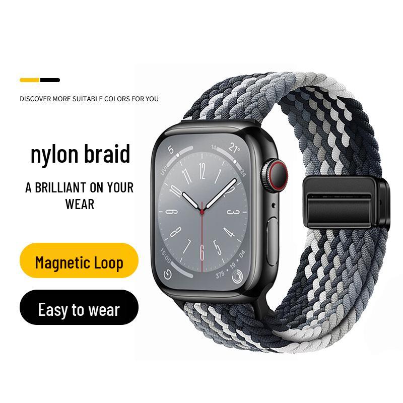 Nowy magnetyczny pasek nylonowy Apple Watch z pętelką dwuczęściową i magnetyczną klamrą.
