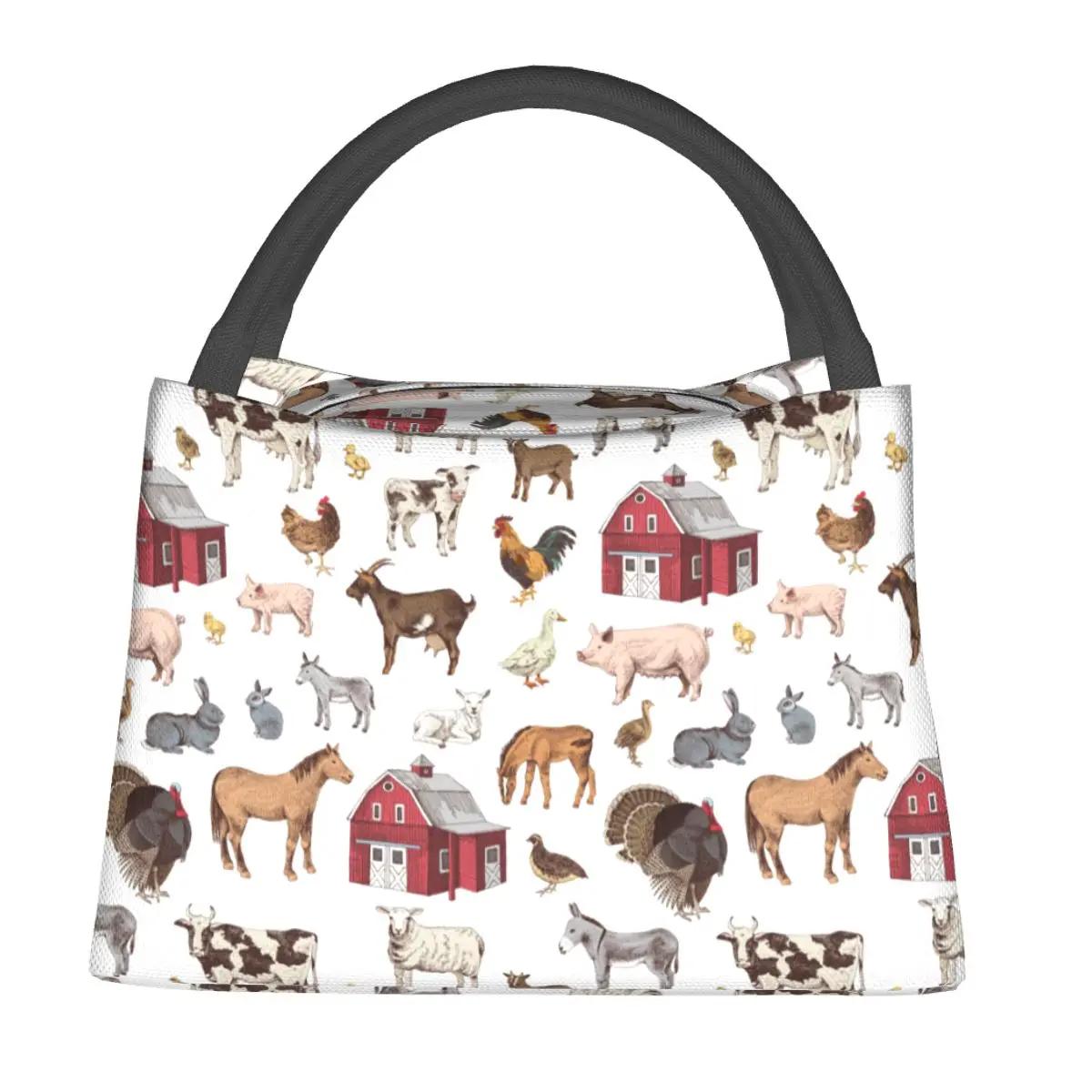 

Country Village Life Farm Animals Merch Lunch Bag Portable Insulated Oxford Cooler Farmhouse Poultry Pet Thermal Food Lunch Box 28x17x16CM чёрный
