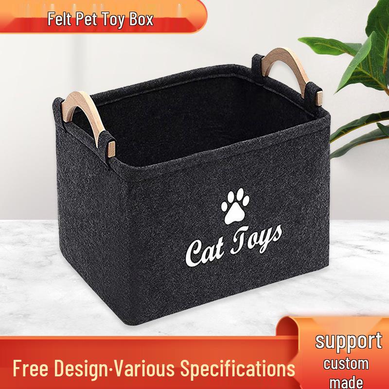Felt Square Toy Storage Bin with Wooden Handle for Pets