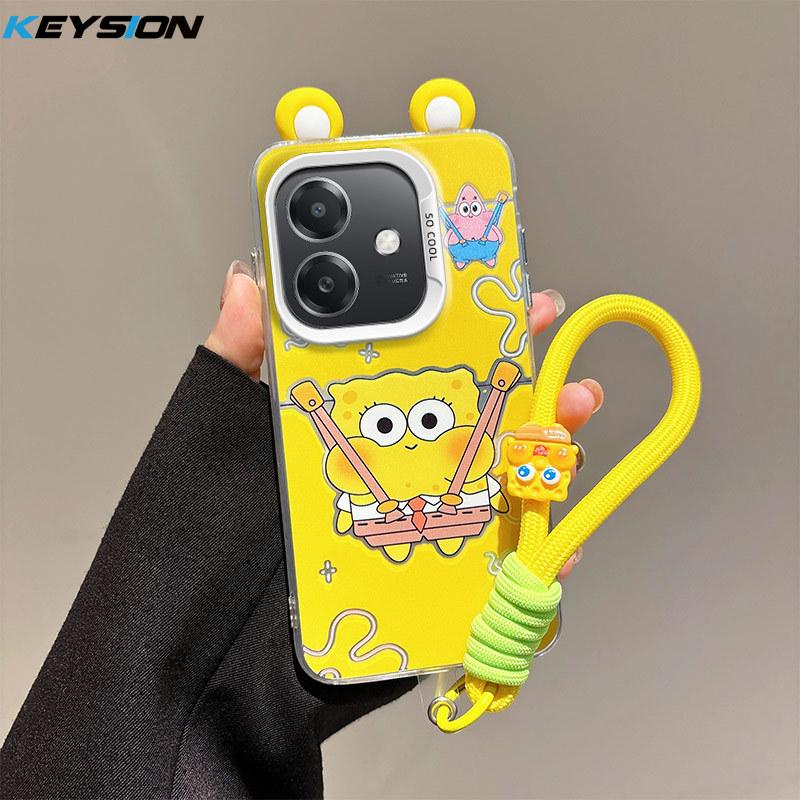 

KEYSION Cute Ear Cartoon Case for OPPO A3 A3X 5G A5i with Lanyard Soft Silicone+PC Shockproof Phone Cover for OPPO A40 A40m for OPPO A3