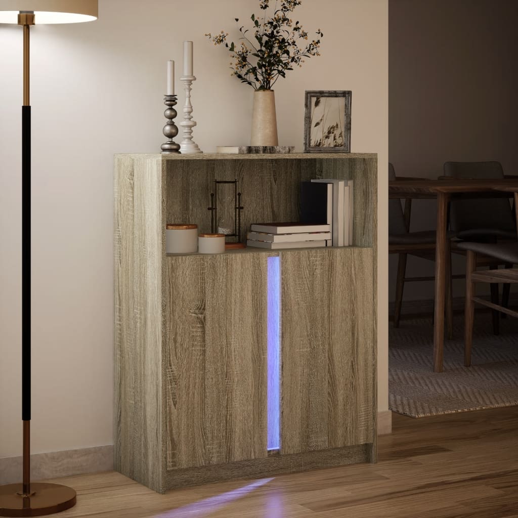 LED Sideboard In Sonoma Oak Finish 77 X 34 X 100 Cm Particleboard