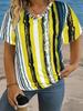 T-shirt Women's Summer Leisure Elegant V-neck Short Sleeve Art Stripe Pattern Top Loose Casual Wear Ladies T-shirt