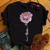 New Fashion Women Black T Shirt Friends Gift Flower Love Print Cute Tee Shirt Female Harajuku Tops Woman Short Sleeve T -Shirts
