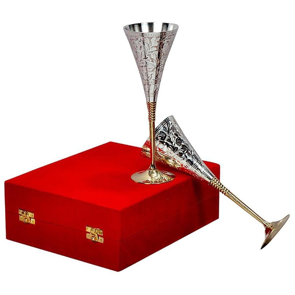 Silver Plated Brass Wine Goblet/Wine Glasses Set of 2 Pieces (Abs00023 )