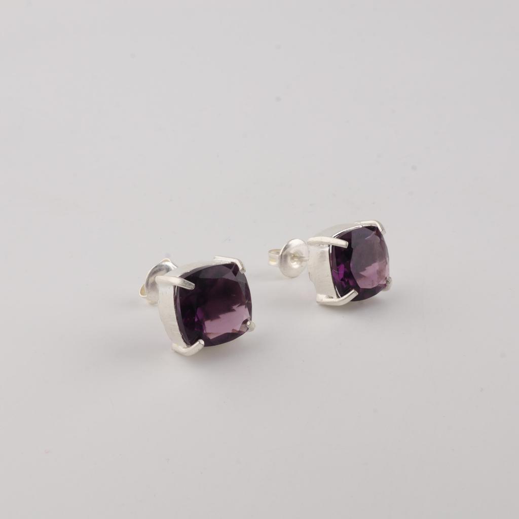 Amethyst Gemstone 925 Sterling Silver Handmade Women's Jewelry Pretty Studs Earring 1" For Anniversary Gift EE-181-6