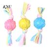 Interactive Pet Training Tool Dog Tug Toy, Rubber Ball Chew Toy with Fabric Strips, Teeth Cleaning for Small Dogs Dental Health Boredom Relief Energy
