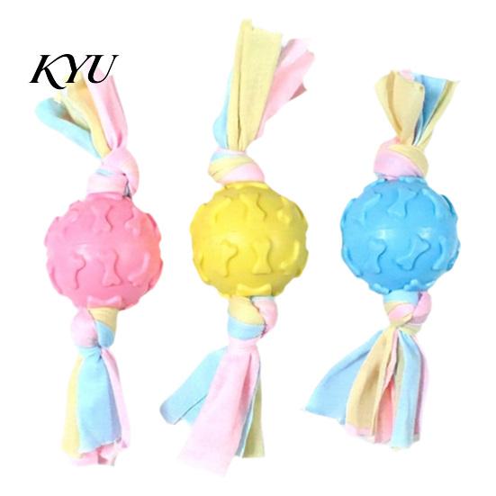 Interactive Pet Training Tool Dog Tug Toy, Rubber Ball Chew Toy with Fabric Strips, Teeth Cleaning for Small Dogs Dental Health Boredom Relief Energy