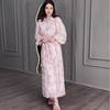 2024 Autumn European & American Gentle Lace-up Waist Slimming Floral Maxi Dress