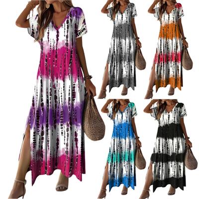 Women's Fashionable Printed V-neck Short Sleeved Loose Dress