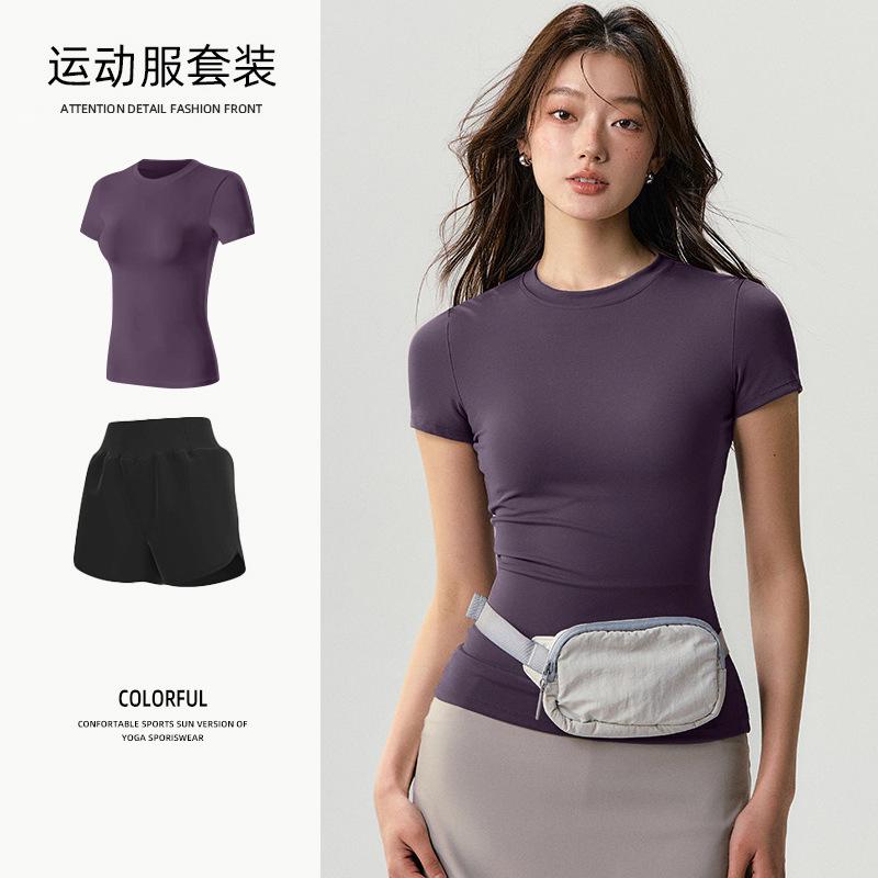 Basic Yoga T-shirt Women's Waist Versatile Fitness Short-sleeved Running Quick-drying Yoga Clothes Tight Top