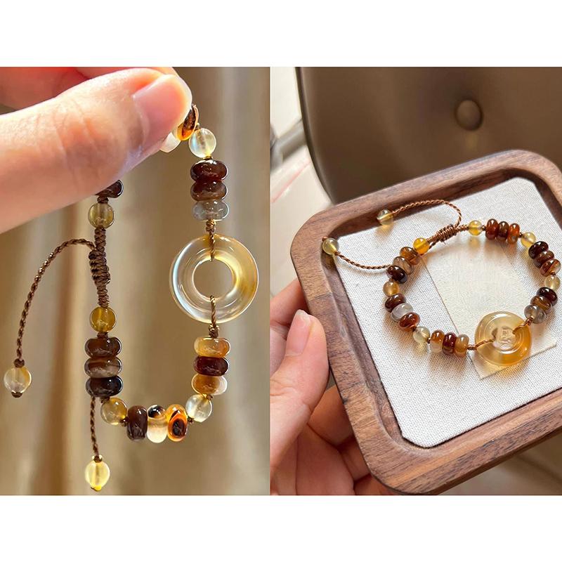 Kadınlar İçin Çoklu Daire Garnet Bileklik Niş Tasarım Anlayışına Sahip Ins Retro Bileklik Kolye Olarak Kullanılabilir