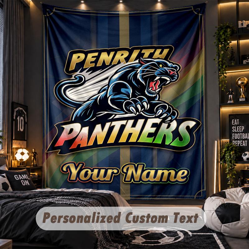 TapestryPenrith Panthers Custom Name Text Personalized Wall Hanging Tapestry Home Wall Decor