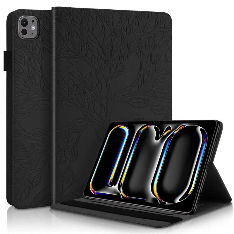 For iPad Pro 11 Case 2024 11.0 inch A2837 A3006 A2836 Embossed Wallet Slot Tree Funda For IPad Pro 11 2024 Cover Coque + Stylus