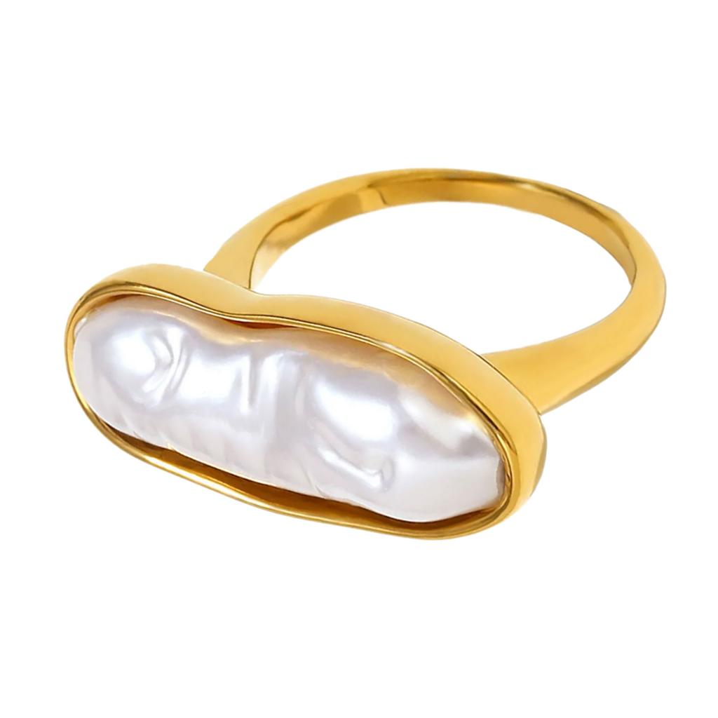 Practical Rings Finger Jewelry Elegant Long Strip Pearls Rings Stainless Steel Texture Suitable for Women Present