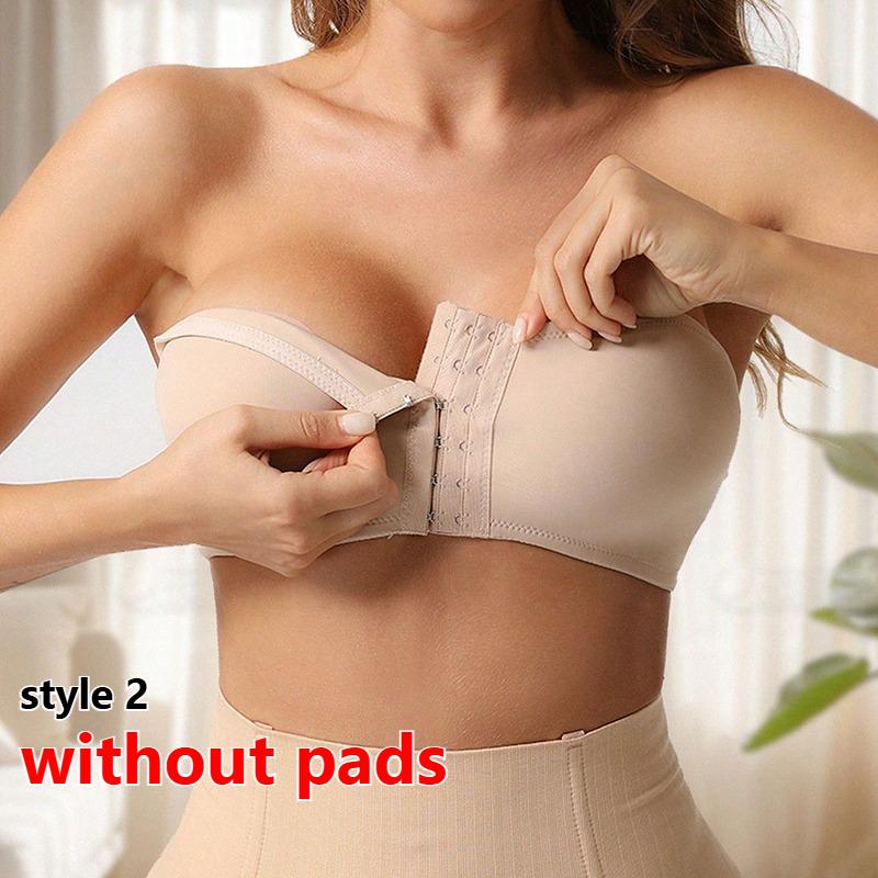 Damskie Biustonosze Plus Size Bez Ramiączek Zapięcie z Przodu Połowiczny Push-Up Biustonosz Bandeau Bezprzewodowy Bralette dla Dużego Biustu