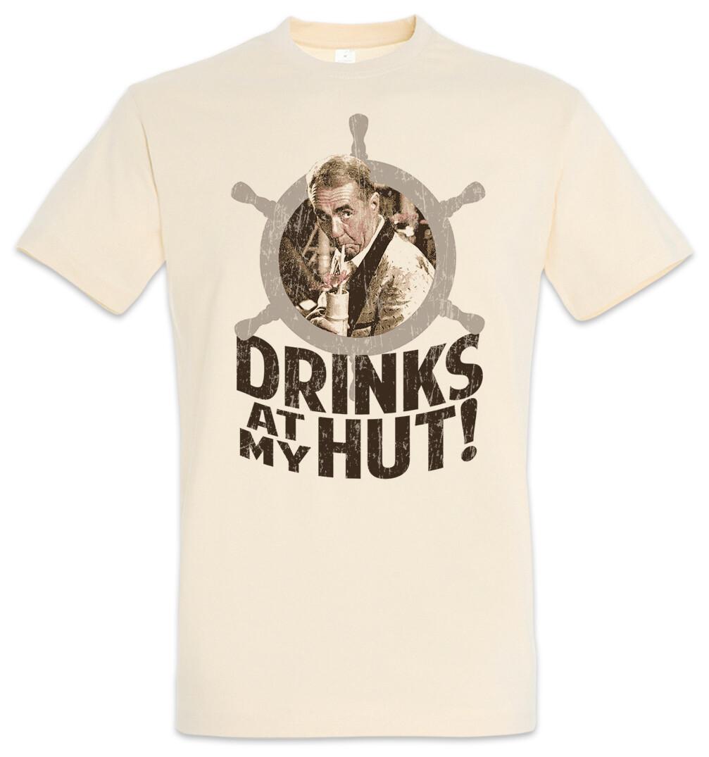 

Drinks At My Hut II T-Shirt Mens Womens Tees Top Gilligan s Fun Retro Island Thurston Howell III M