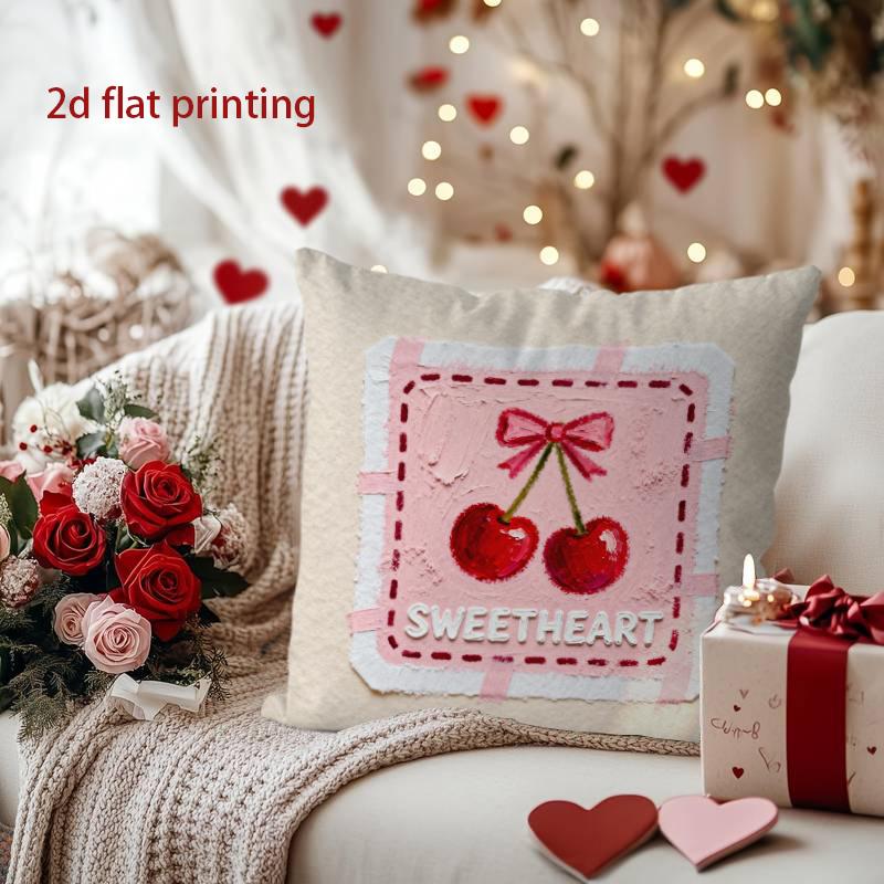 Cherry & Sweetheart: 2D Flat-Printed Decorative Pillow Cover Pattern Cushion Cover Suitable for Sofa Bedroom Car Pillow Cover