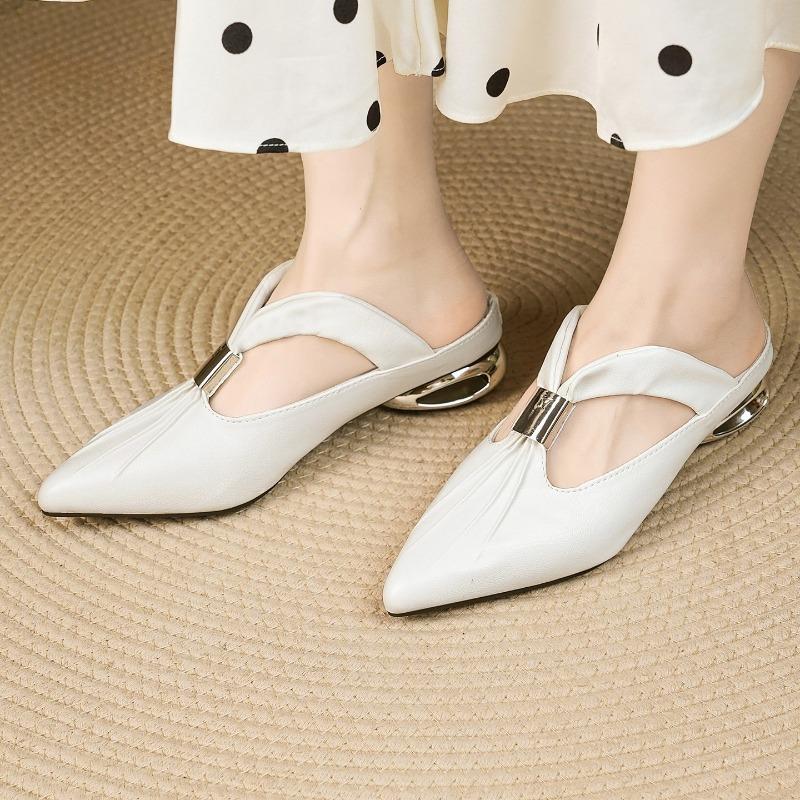 Anti-slip Shoes, Casual Chunky Heel Pointed Toe Half Slippers, Wrap-around Slippers