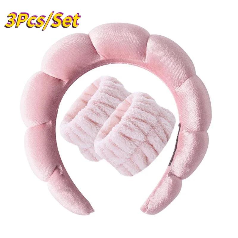 Set of Toiletry and Makeup Headband Wrist Strap Women's Bracelet Plush Face Wash Home Headworn Hair Band  Headbands for Women