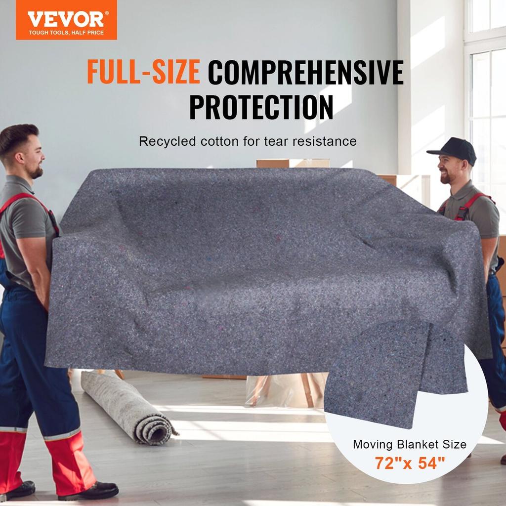 Moving Blankets, 72" x 54", 21 lbs/dz Weight, 12 Packs, Professional Recycled Cotton Packing Blanket, Large Heavy Duty Shipping Mover Pads Perfect for