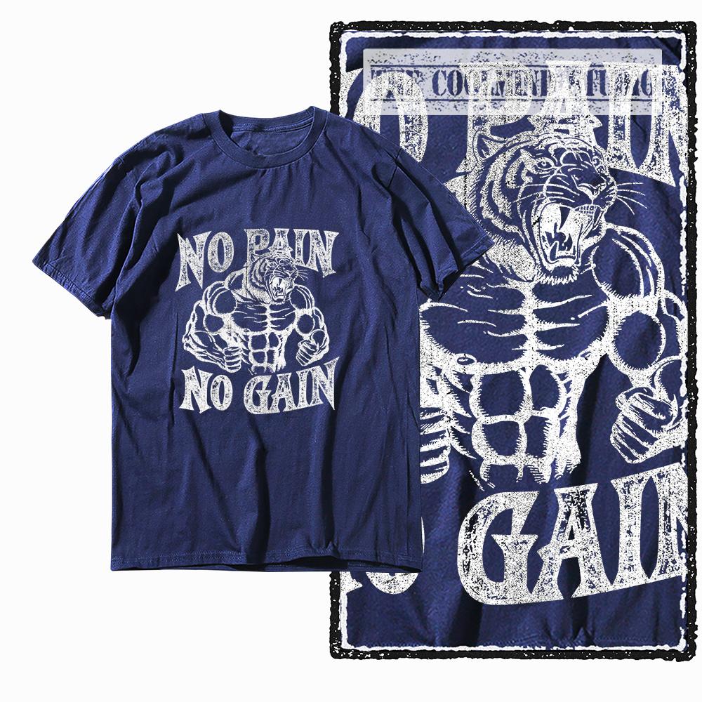 Coolmind Z1063 100% Cotton no pain no gain tiger Exclusive Graphic Men T shirt Cotton men tshirt for men tee shirt