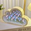 Creative Cloud Tulip Night Light DIY Handmade Mirror Flower Sea Atmosphere Lamp Desktop Decoration Birthday Holiday Gift