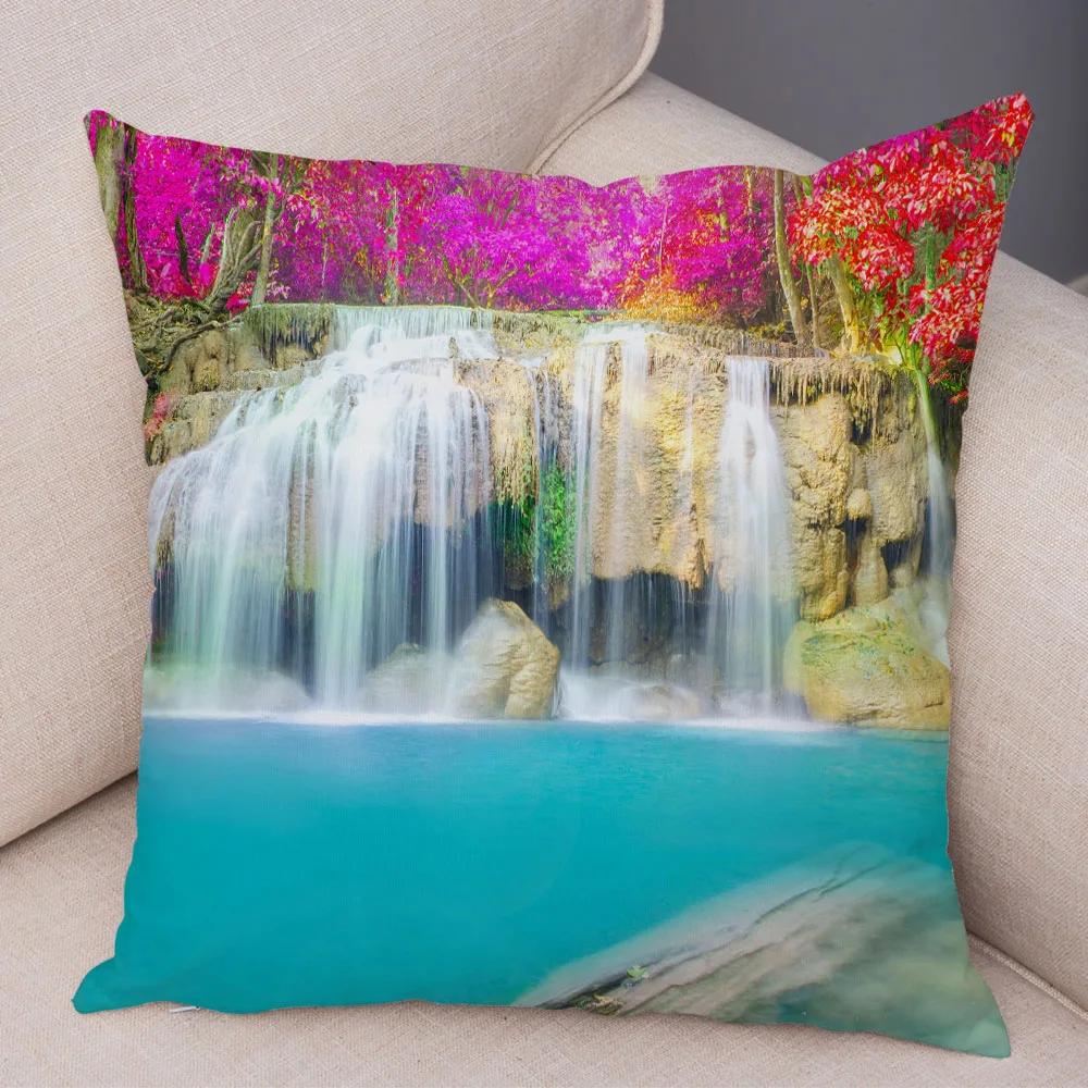 Waterfall Printed Pillow Case for Home Sofa Children Room Decor Beautiful Scenery Pillowcase Soft Plush Cushion Cover 45x45cm