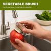 Natural Solid Wood Kitchen Cleaning Brush Dual Bristle Fruit Vegetable Scrub Brush Dish Pot Sink Scrubber with Hanging Rope for Potato Carrot Cookware