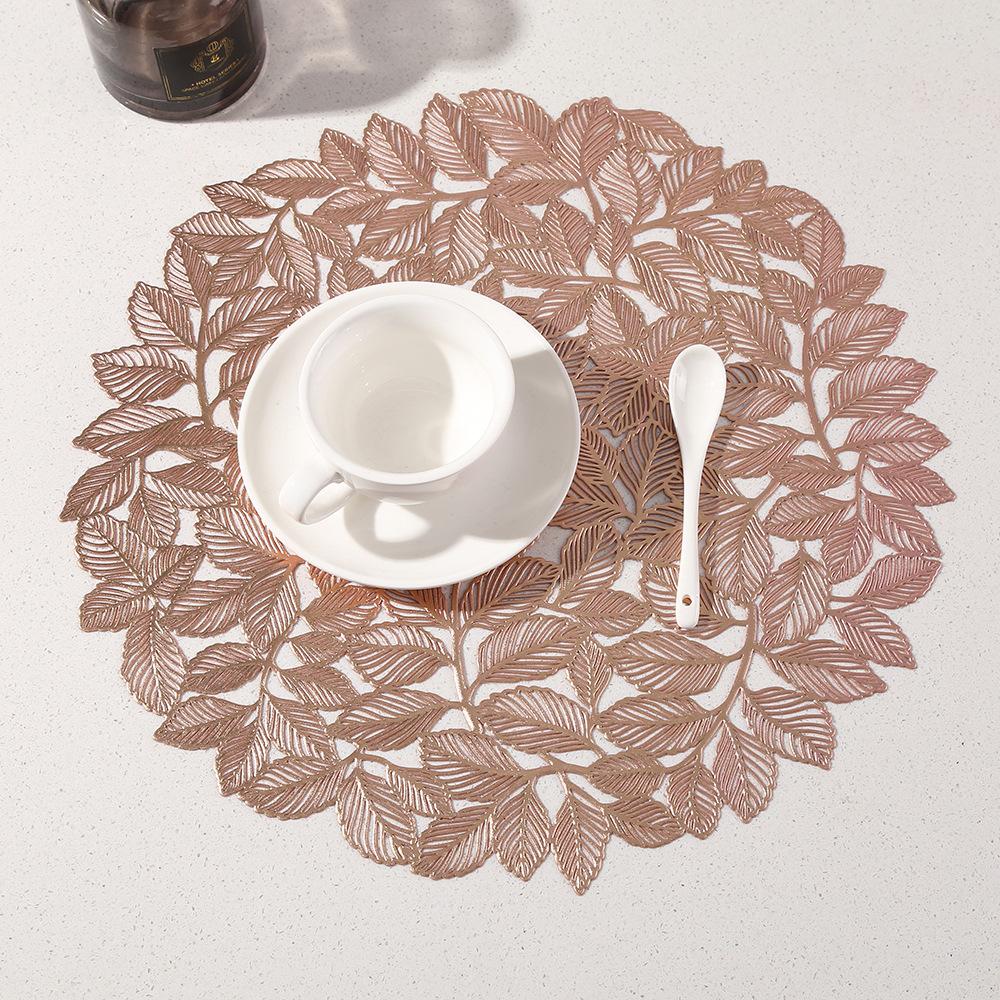 

15inch Placemats Leaf Round Placemats Non-Slip Wipeable Table Mats for Dinner,Party,Wedding Accent Centerpiece 38cm&Round рожевий колір золота